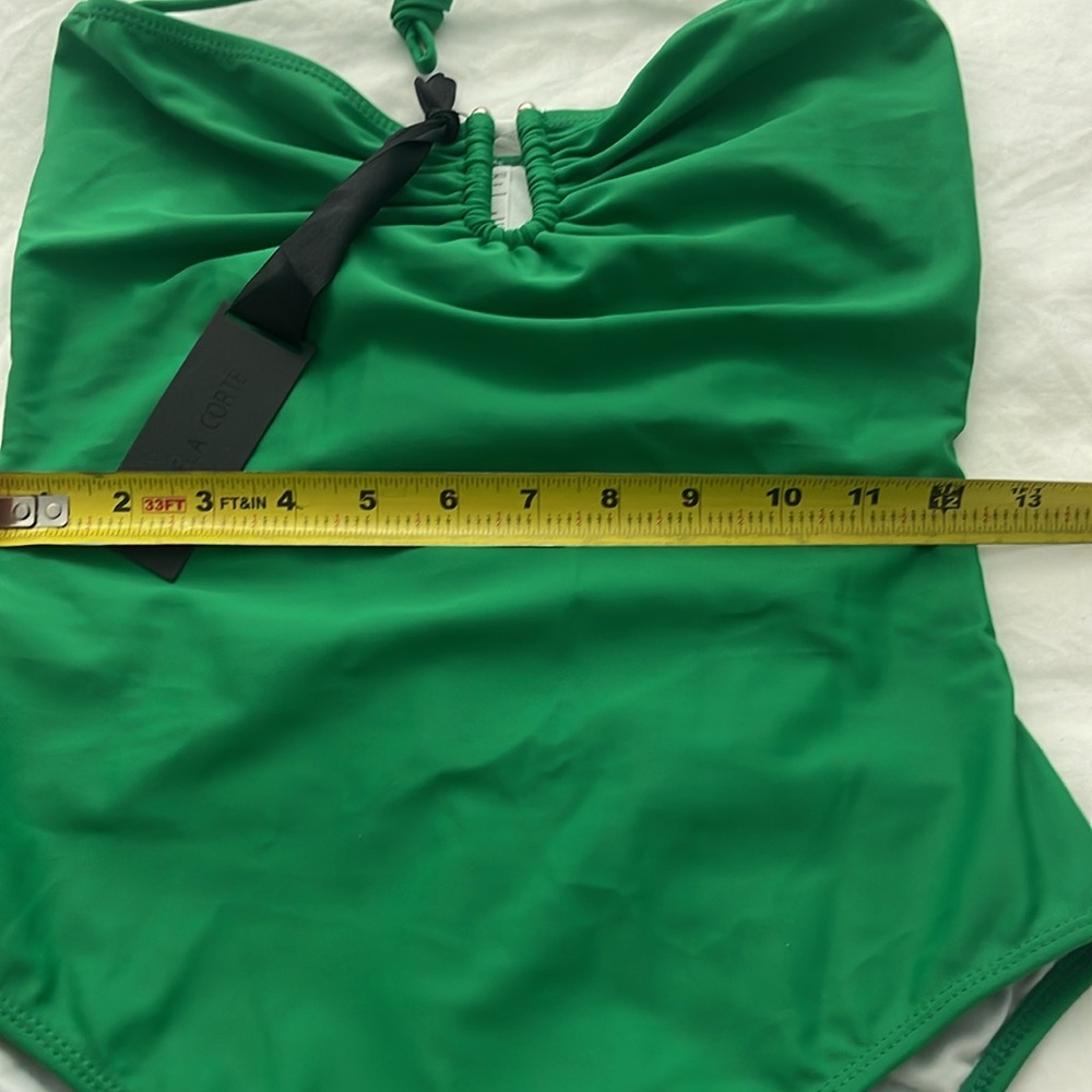 DANIELA CORTE Green One Piece Swimsuit Halter Strap Silver Accent Size Medium - Picture 8 of 13